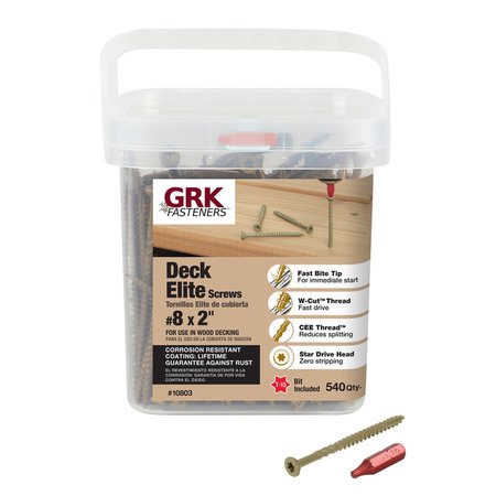 GRK FASTENERS Deck Screw, #8 x 2 in, Steel, Flat Head, Torx Drive, 540 PK 10803